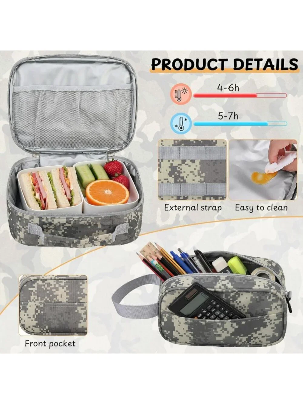 Camo School Backpack Set for Boys - 5-Piece with Lunch Box, Large Capacity